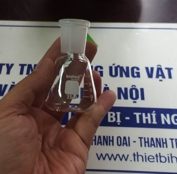 Bình tam giác thủy tinh 25ml cổ nhám 14/23, hãng Biohall-Germany