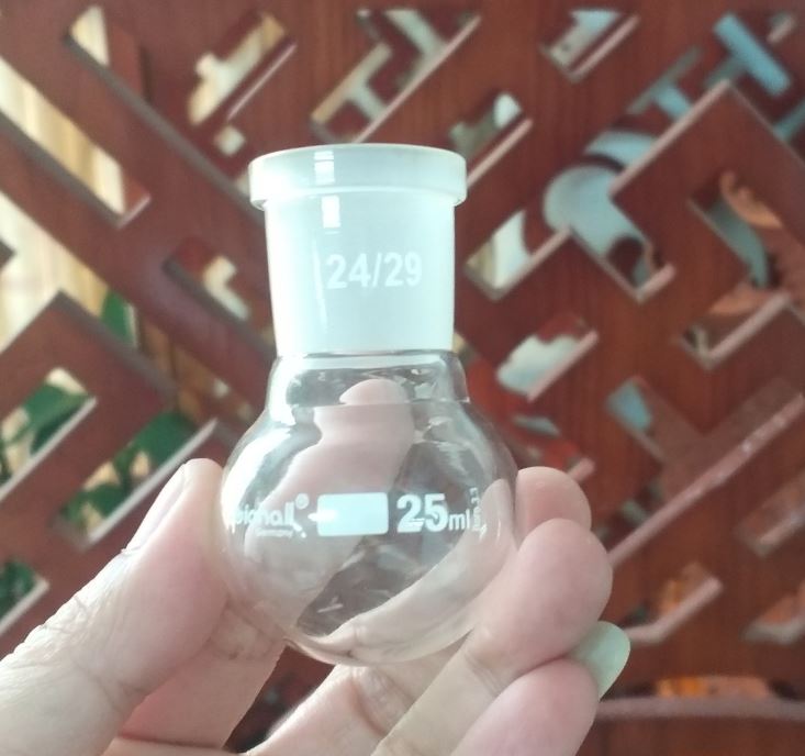 Bình cầu đáy tròn 25ml cổ nhám 19/26, hãng Biohall