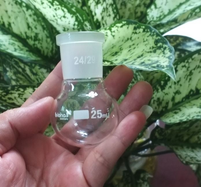 Bình cầu đáy tròn 25ml cổ nhám 24/29, hãng Biohall