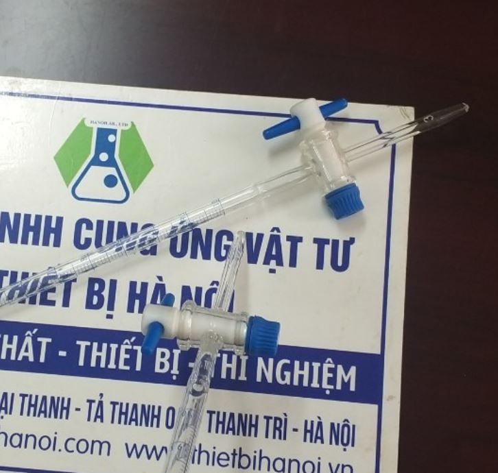 Buret thủy tinh trắng 10ml, khóa nhựa PTFE, hãng Biohall