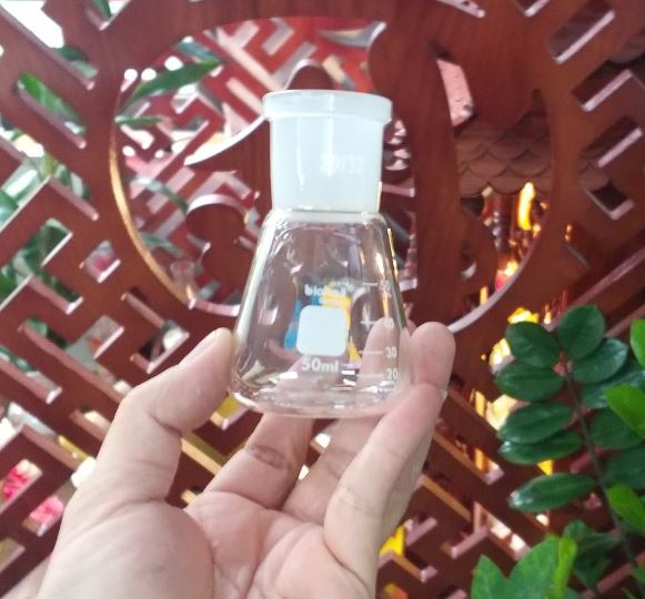 Bình tam giác thủy tinh 50ml cổ nhám 29/32, hãng Biohall-Germany