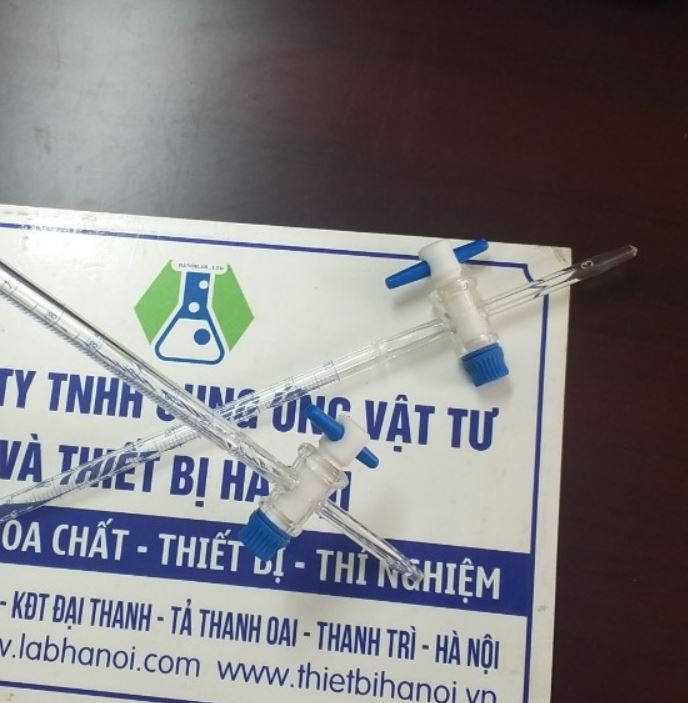 Buret thủy tinh trắng 25ml, khóa nhựa PTFE, hãng Biohall