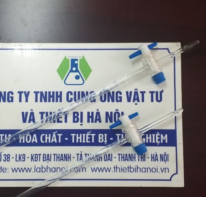 Buret thủy tinh trắng 100ml, khóa nhựa PTFE, hãng Biohall