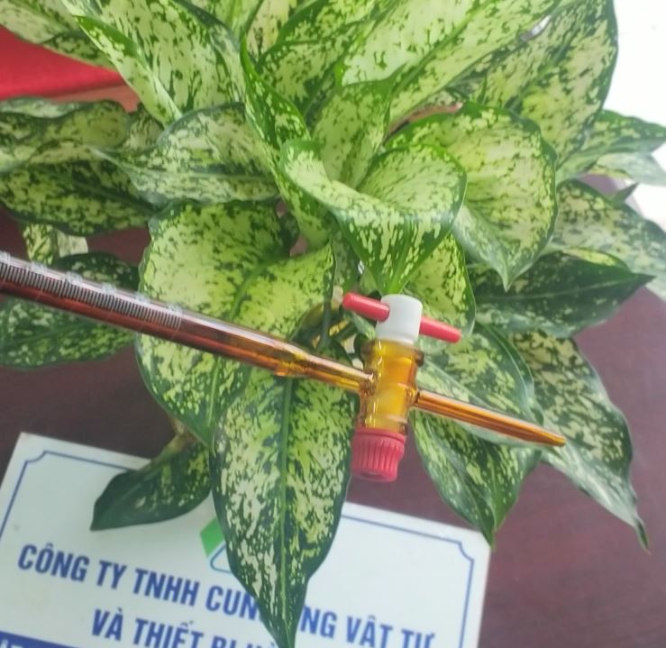 Buret thủy tinh nâu 25ml, khóa nhựa PTFE, hãng Biohall